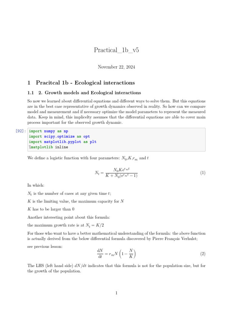 Ecological Interactions and Growth Models | PDF | Mathematics