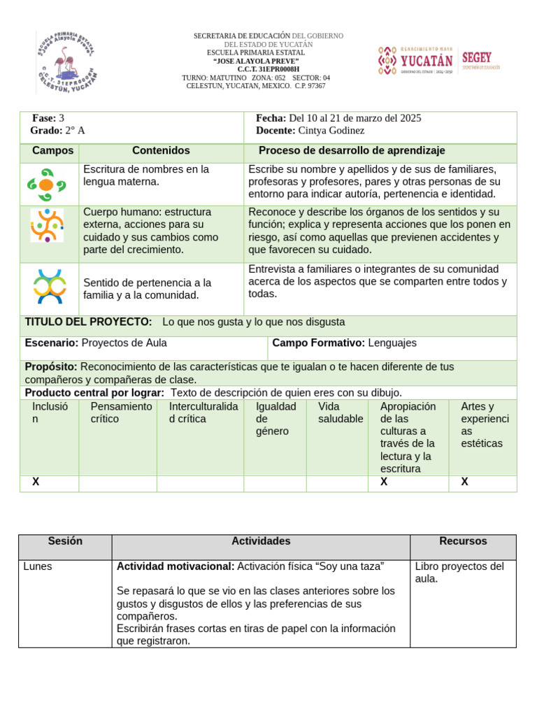 Plan de Clases para 2° Grado en Yucatán | PDF | Educación primaria ...