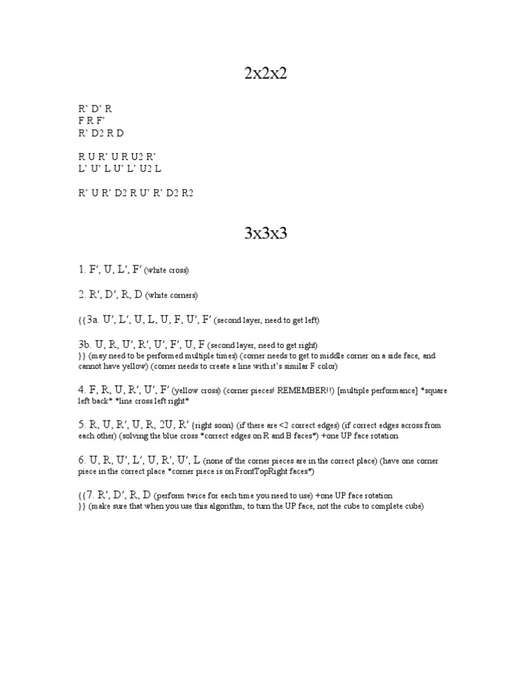 Printable Rubik's Cube Algorithms | PDF
