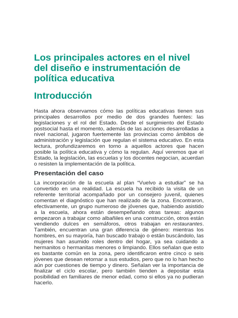 Actores en Políticas Educativas: Diseño e Implementación | PDF ...