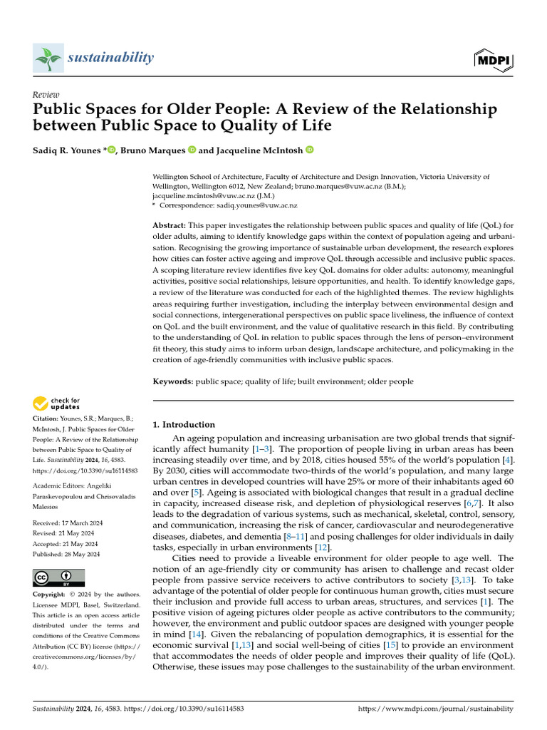 Public Spaces and Quality of Life for Seniors | PDF | Loneliness ...