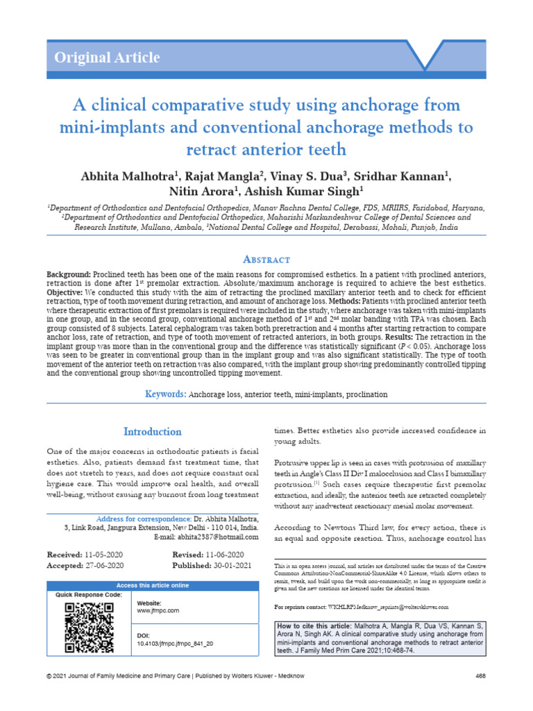 2° A Clinical Comparative Study Using Anchorage From | PDF | Dental ...