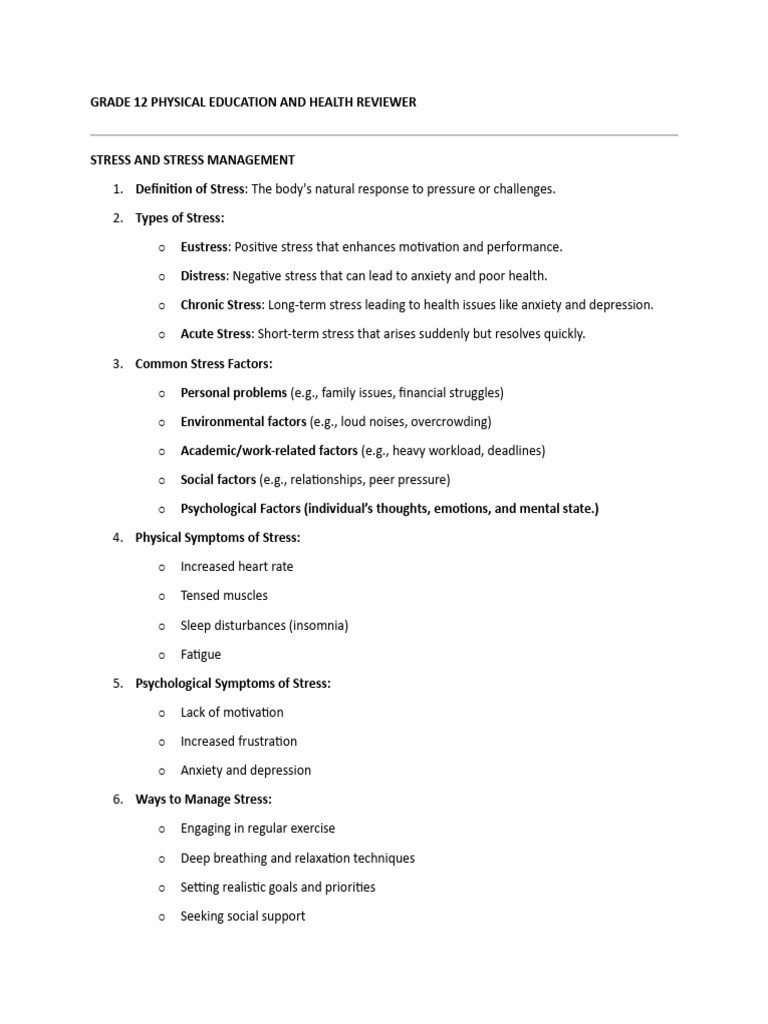 GRADE 12 PHYSICAL EDUCATION AND HEALTH REVIEWER 4th Quarter | PDF ...