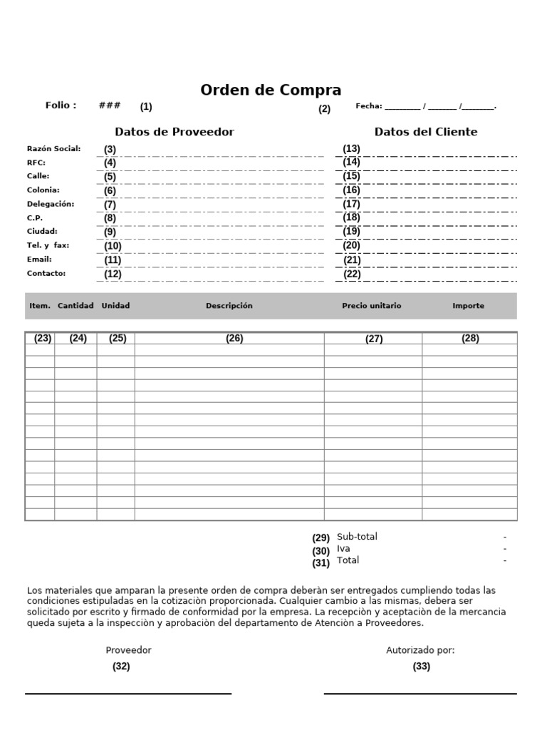 Formato de Orden de Compra Estándar | PDF