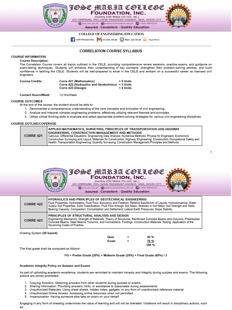 Correlation Course Syllabus for CELE | PDF | Engineering | Civil ...