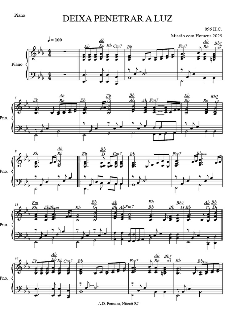 Piano Sheet Music: Deixa Penetrar a Luz | PDF