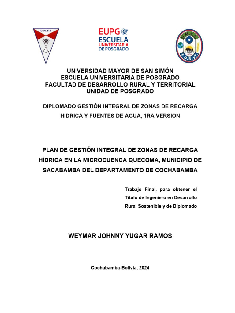 YUGAR RAMOS WEYMAR JOHNNY DIPGZRHyFA-1 | PDF | Sustentabilidad | Agua