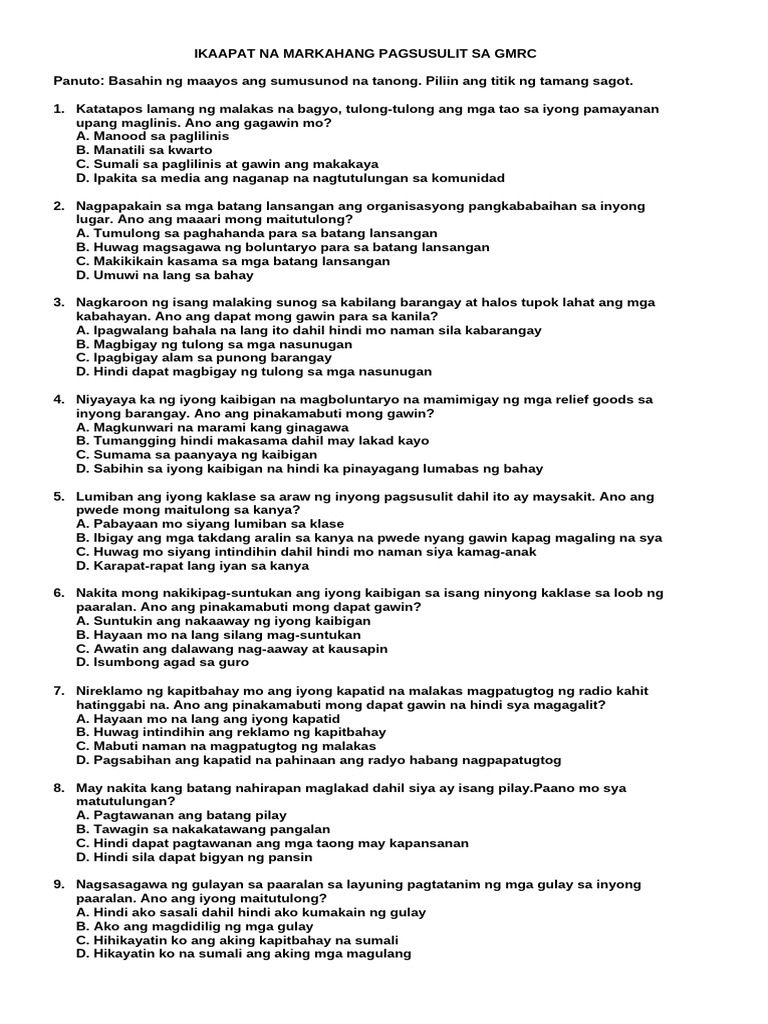Fourth Quarter Periodical Test in ESP 5 - Revised 2024 | PDF
