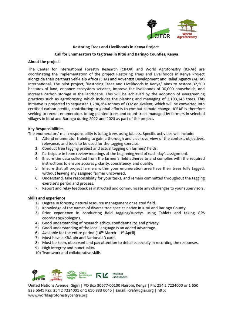 Enumerators Advert - Tree Tagging - GenZero - 20th | PDF | Carbon ...