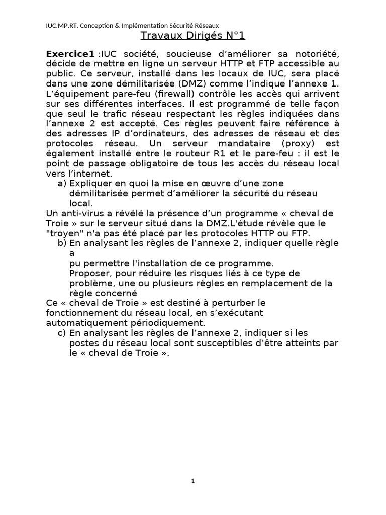 TD N01 Conception Et Implémentation Sécu Réseaux | PDF