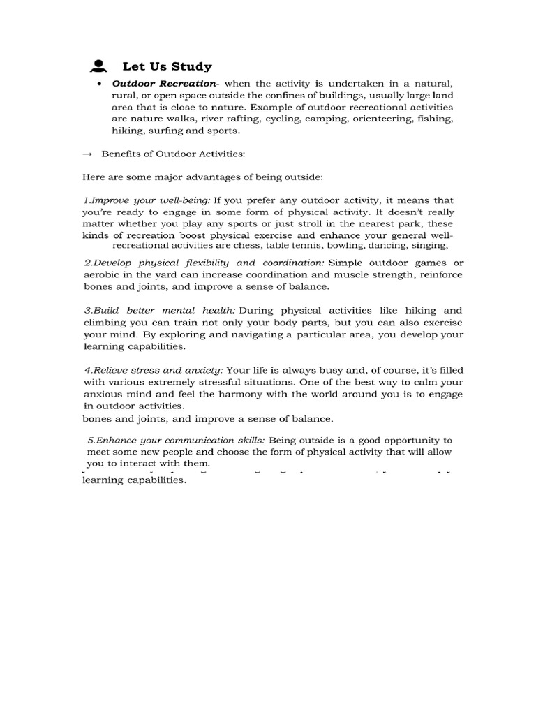 Indoor and Outdoor Recreation | PDF