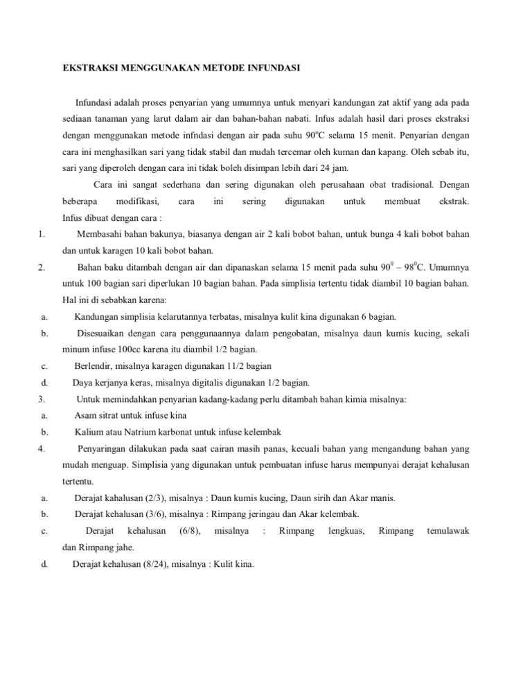 Metode Infundasi dalam Ekstraksi | PDF | Memasak, Makanan, & Anggur