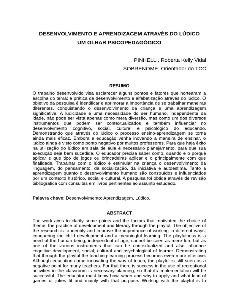 Lúdico na Educação: Desenvolvimento e Aprendizagem | PDF | Aprendizado ...