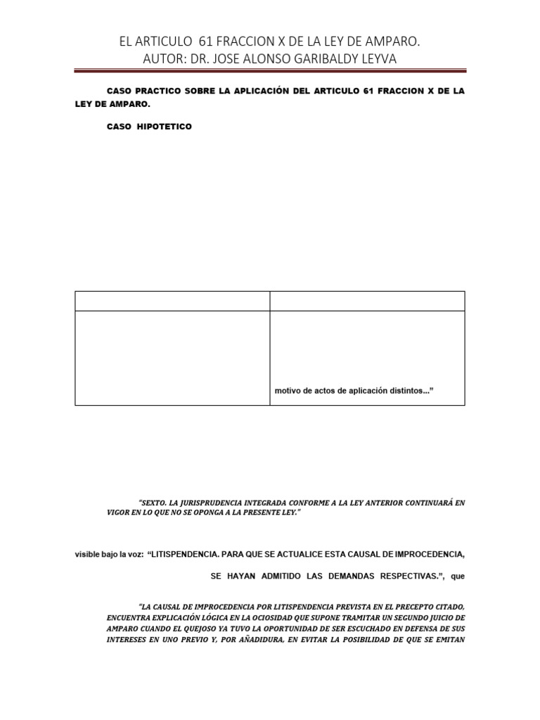 Análisis del Art. 61 Fracción X Amparo | PDF | Caso de ley | Demanda ...