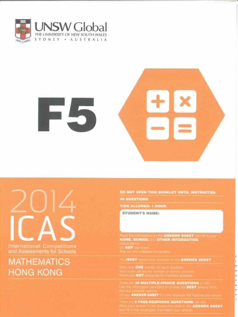 2014 ICAS F5maths e Col | PDF