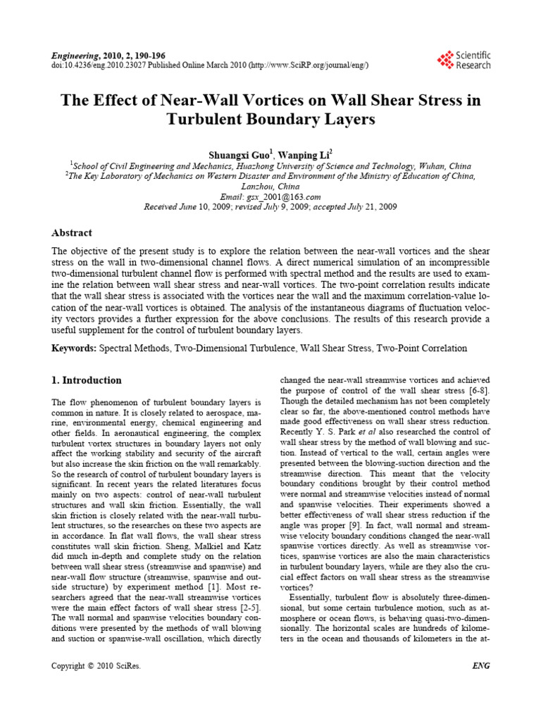 The Effect of Near-Wall Vortices On Wall Shear Stress in Turbulent ...