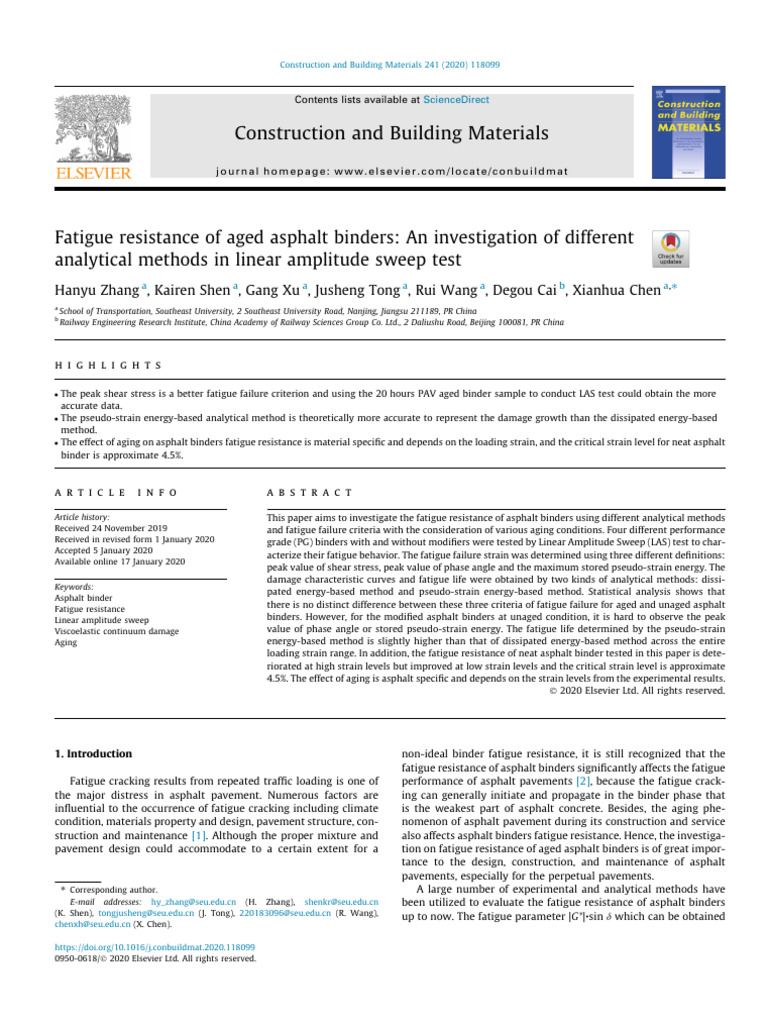Fatigue Resistance of Aged Asphalt Binders | PDF | Fatigue (Material ...