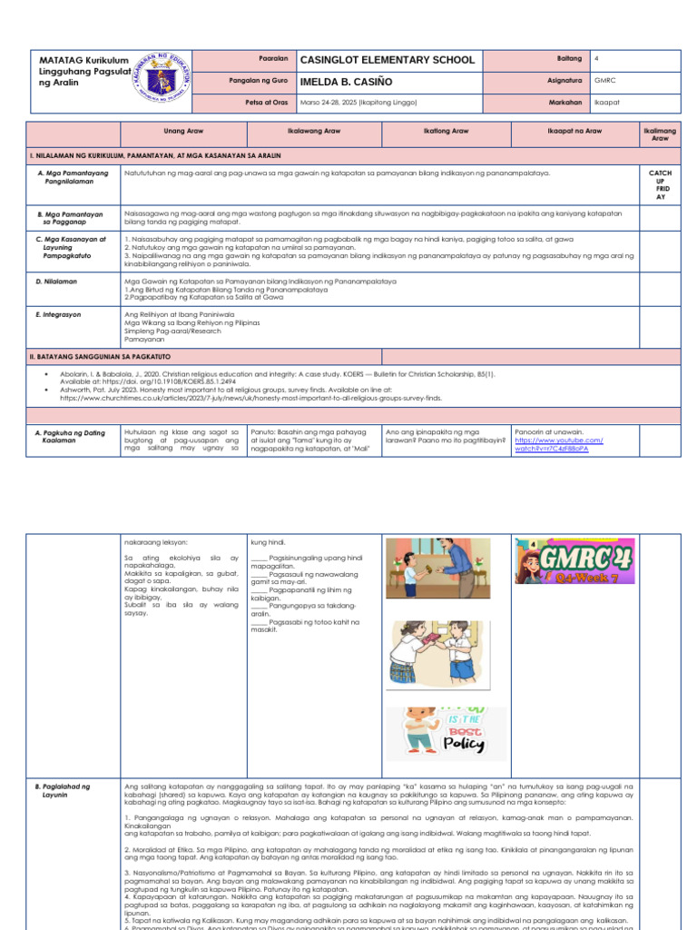 Q4 W7 GMRC4 Le Matatag | PDF