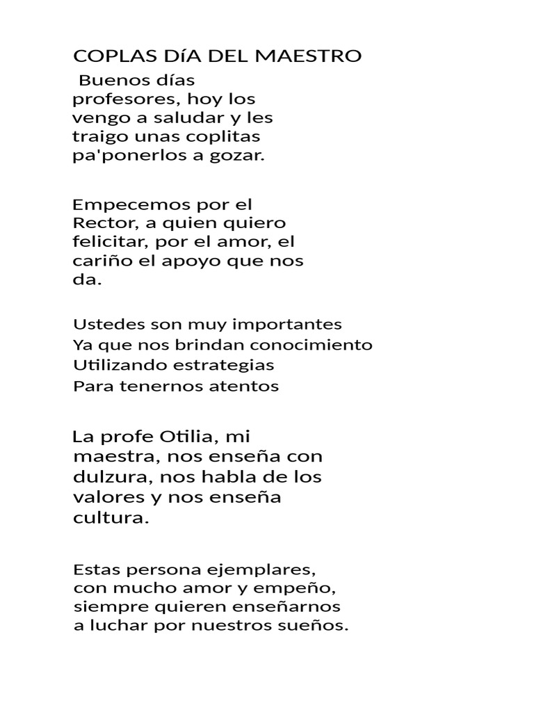 Coplas para el Día del Maestro | PDF