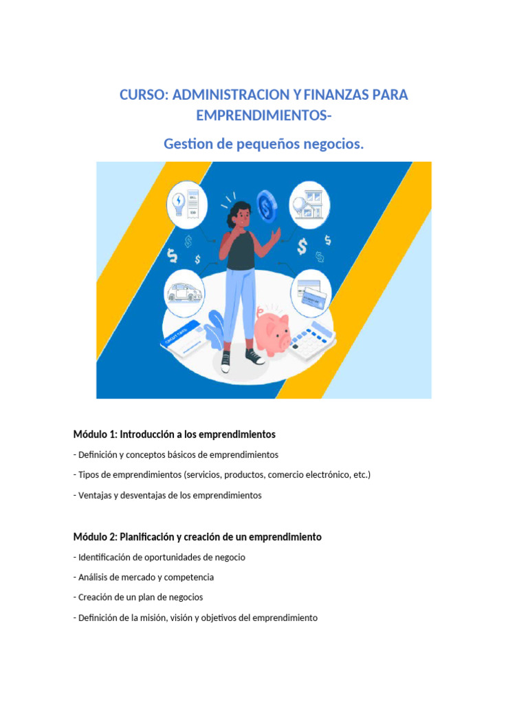 Curso de Finanzas y Gestión de Emprendimientos | PDF