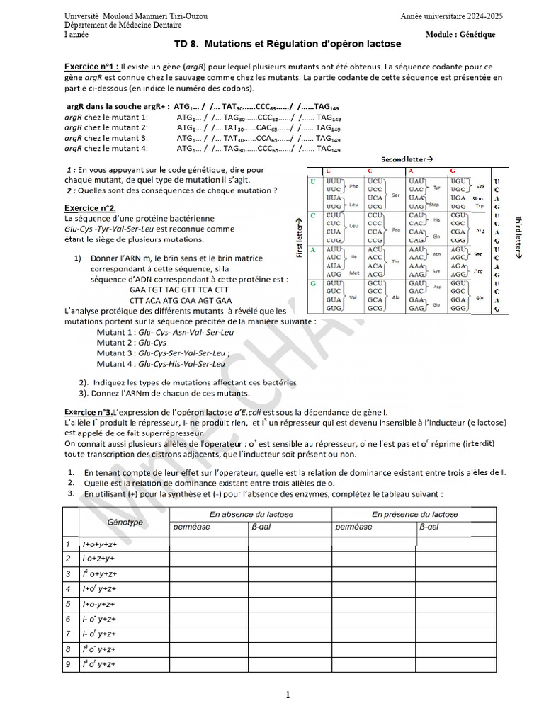 Mutations et Opéron Lactose en Génétique | PDF | Gène | Opéron