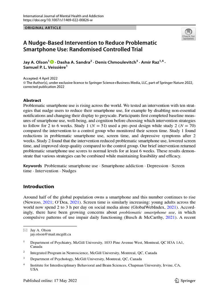 Nudge Intervention to Curb Smartphone Addiction | PDF | Smartphone ...
