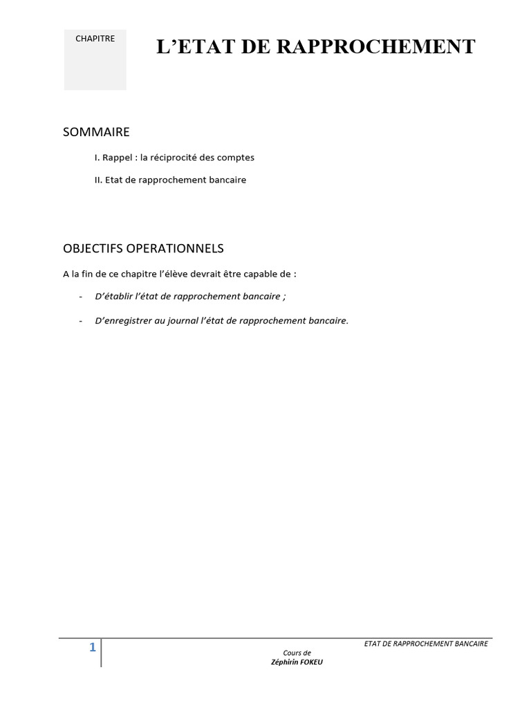 État de rapprochement bancaire | PDF | Banques | Comptabilité analytique