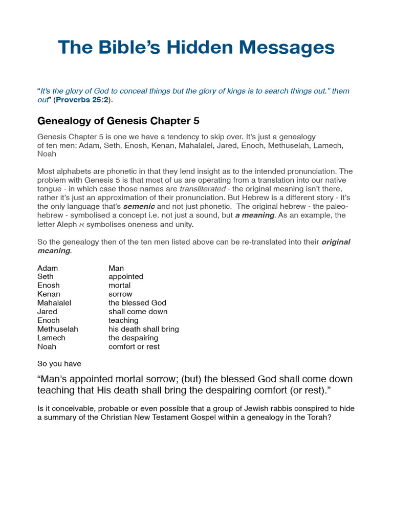 Hidden Messages in Genesis Genealogy | PDF | Old Testament Books ...