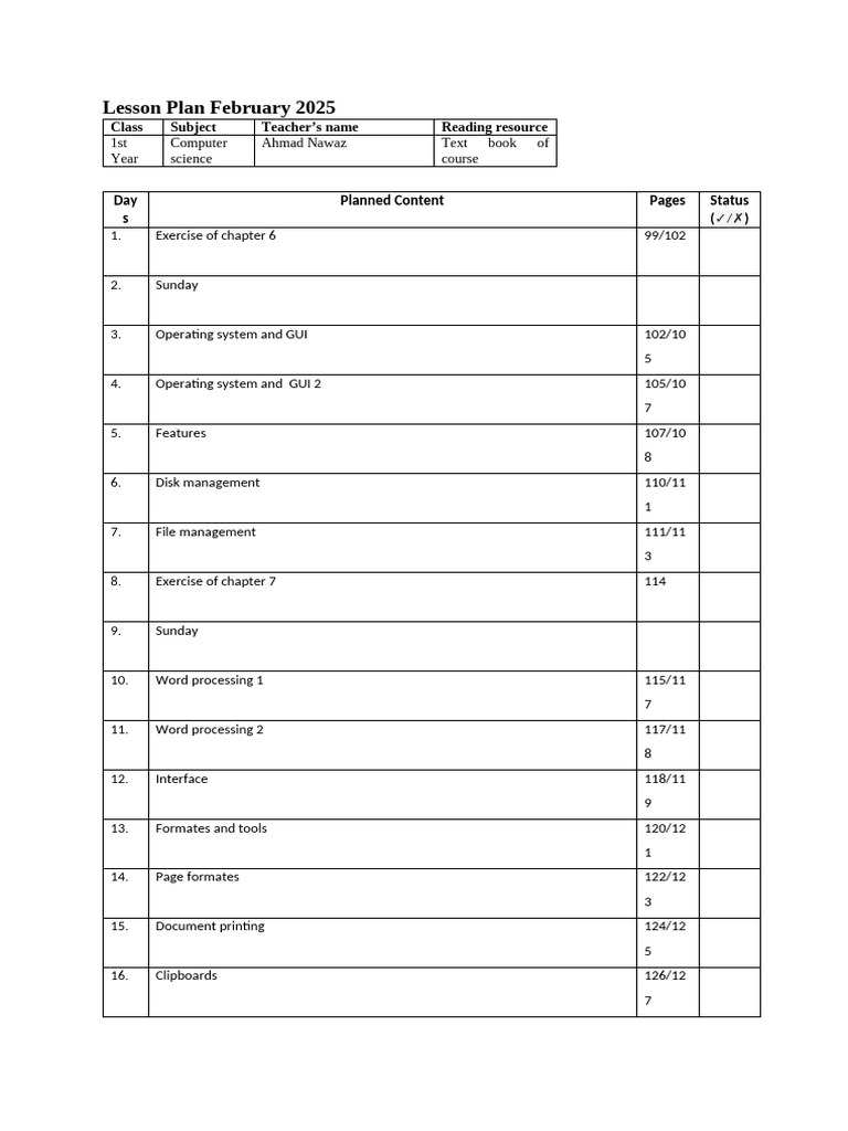 February 2025 Computer Science Lesson Plan | PDF | Graphical User ...