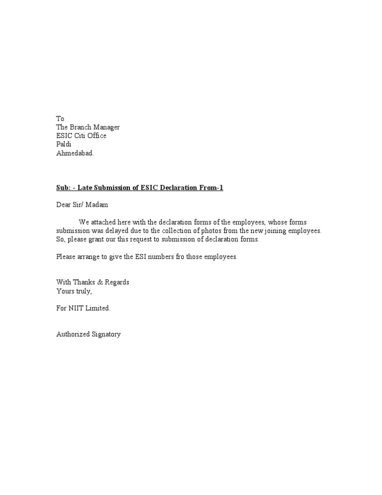 Late Submission Letter | Business Law | Working Conditions