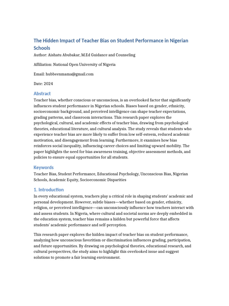 Teacher Bias Impact on Nigerian Students | PDF | Bias | Teachers