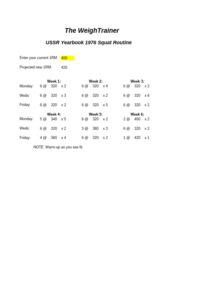 USSR 1976 Yearbook Squat Routine (Russia).xls | PDF