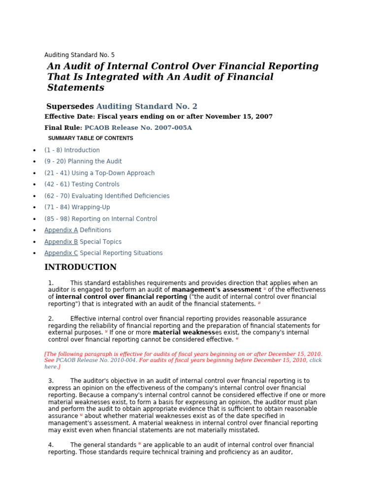 PCAOB Internal Control Audit Standards | PDF | Audit | Internal Control