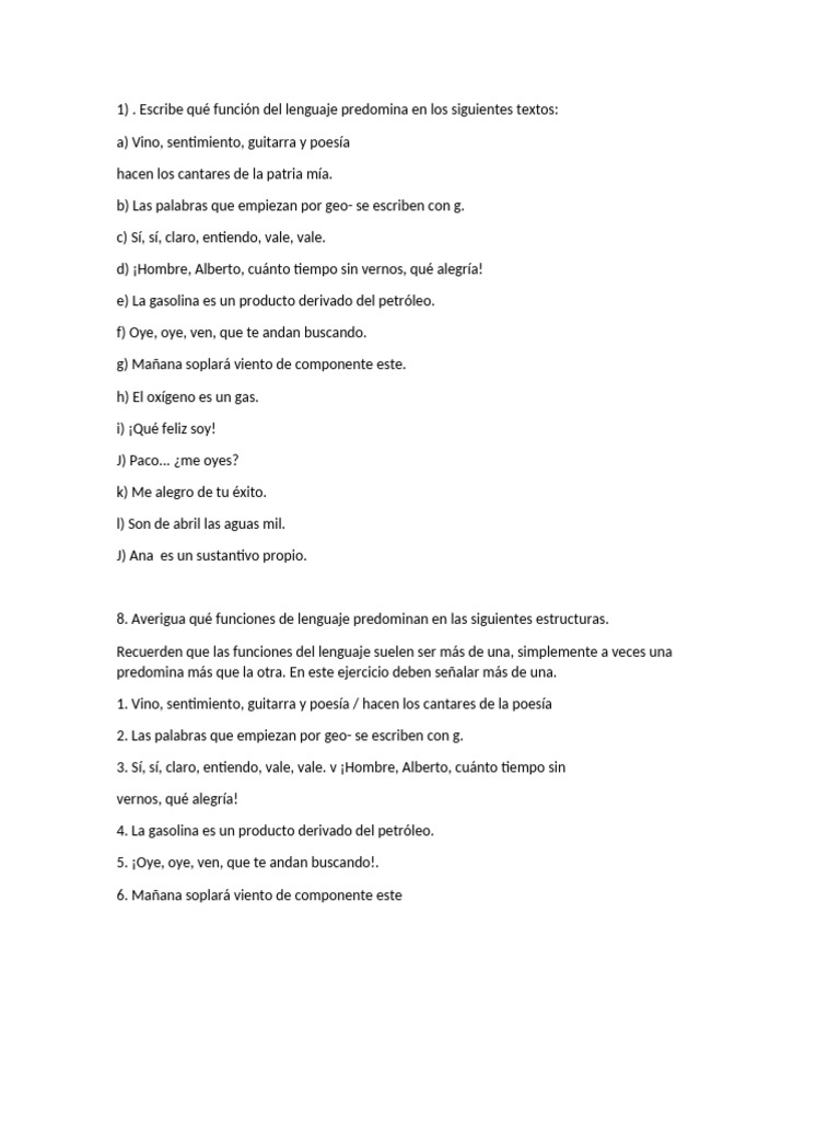 Ejercicios sobre funciones del lenguaje | PDF