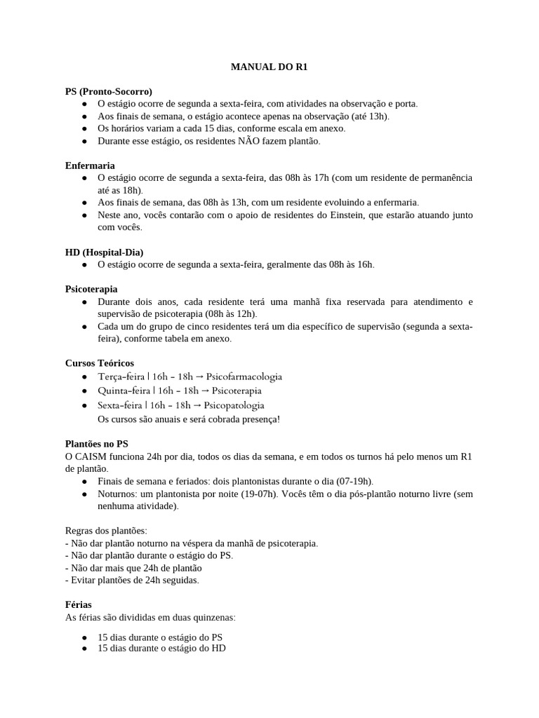Manual de Estágio R1: PS e Enfermaria | PDF