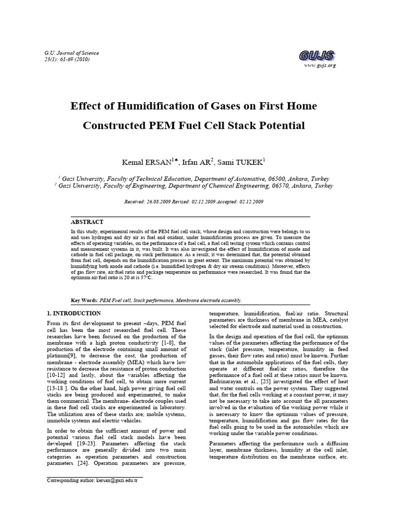Effect of Humidification of Gases On First Home Constructed PEM Fuel ...