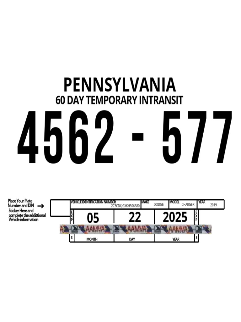Pennsylvania 60-Day Temporary Plate | PDF