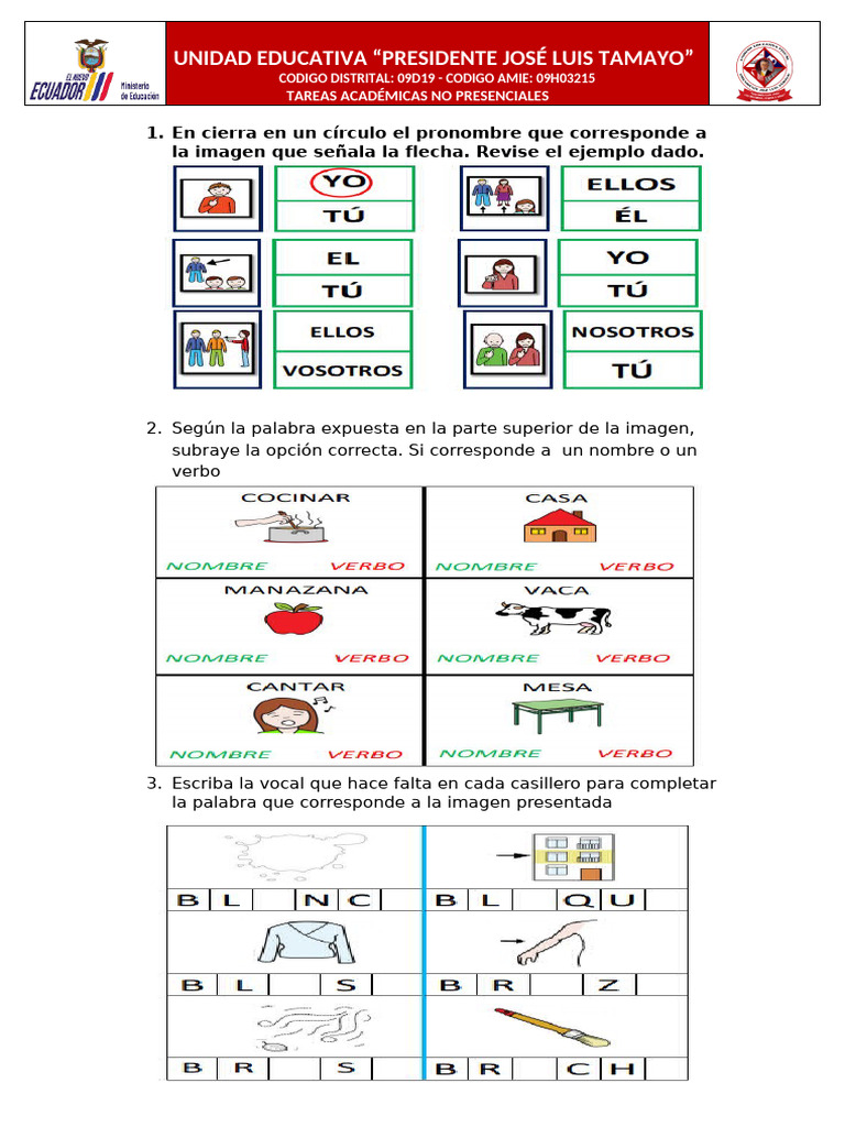 Tarea No Presencial Estudiantes Con Nee Primero Bgu | PDF