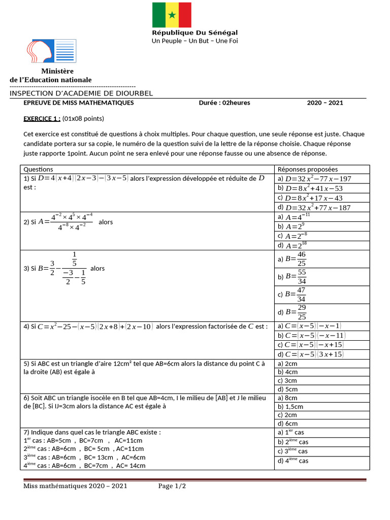 Miss Math 2021 | PDF | Formes géométriques | Mathématiques élémentaires