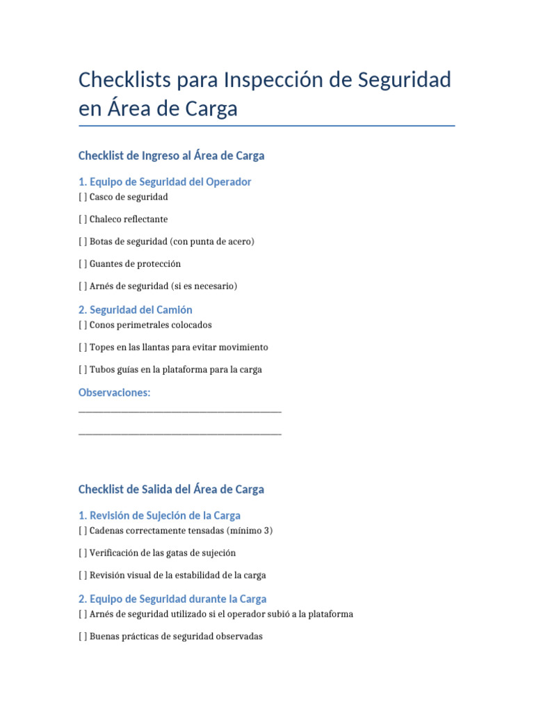 Checklists de Seguridad en Carga | PDF