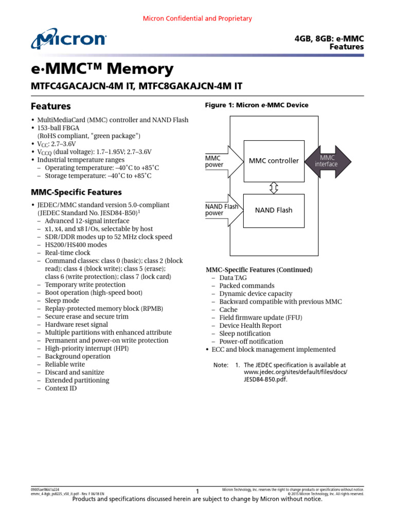Micron e·MMC Memory Specifications | PDF | Damages | Computer Data