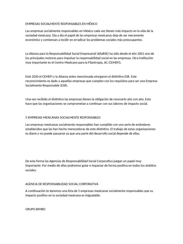 Empresas Socialmente Responsables en México | PDF | La contaminación ...