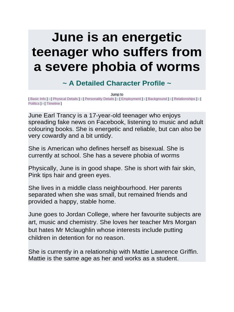 June Is An Energetic Teenager Who Suffers From A Severe Phobia of Worms ...