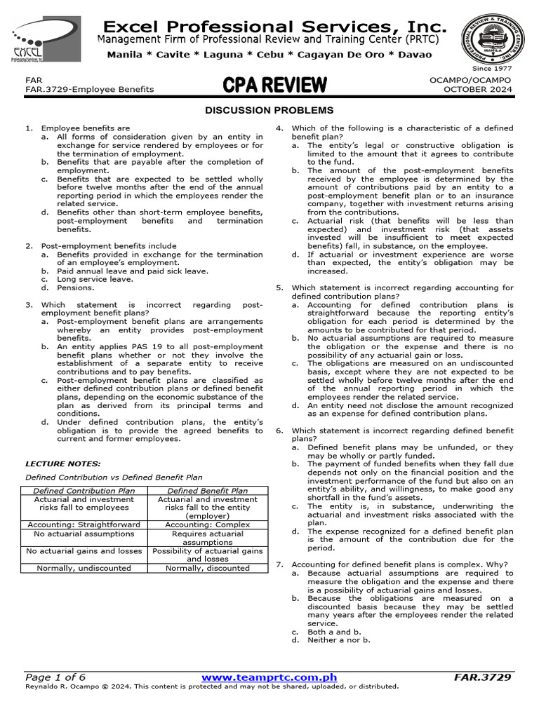 Employee Benefits: Defined Plans Overview | PDF | Defined Benefit ...