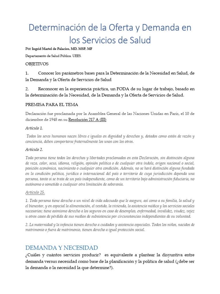 Oferta y Demanda en Servicios de Salud | PDF | Gestión de recursos ...