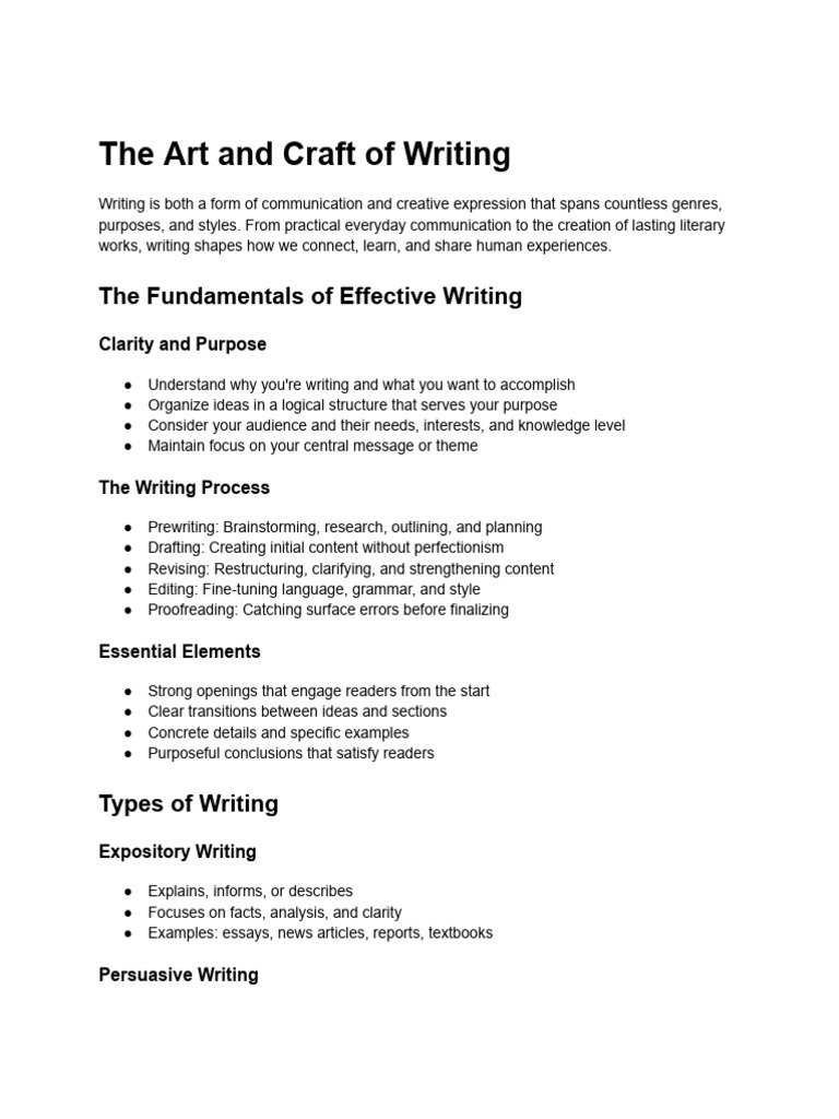 The Art and Craft of Writing Essentials | PDF | Human Communication ...