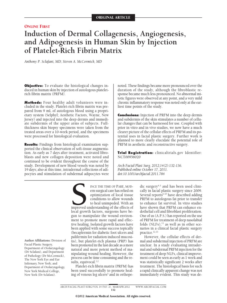 PRFM Injection Effects on Human Skin | PDF | Platelet | Wound Healing