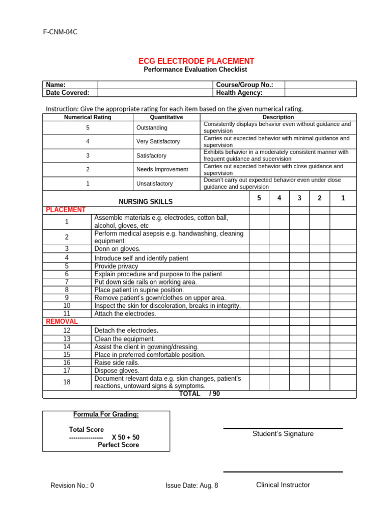 ECG Electrode Placement Checklist | PDF | Medicine | Health Care