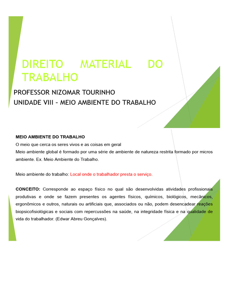 Unidade Viii - Meio Ambiente Do Trabalho | PDF | Ambiente natural ...