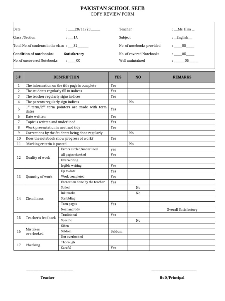 Notebook Copy Checking Review Form | PDF